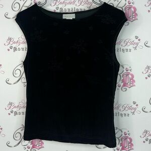 Principles top velour flowers floral embedded style shirt Black Floral Tank Top